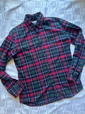 Beanpole Slim Fit Red and Green Plaid Flannel Long Sleeve Button-Down Shirt
